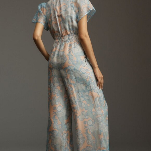Anthropologie Somerset Jumpsuit Light Blue Peach Organza Size Small NWT - Picture 2 of 11